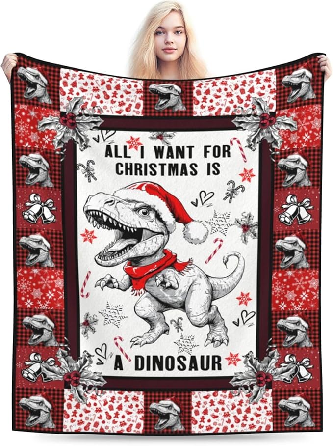 Mudiwa Christmas Dinosaur Blanket Cute Dinosaur Flannel Plush Throw Blanket Cozy Dinosaur Decor Fleece Bedding Stuff Blanket Gifts for Dinosaur Lover Girls Boys Kids Adults Women Bed Travel 40"x50"