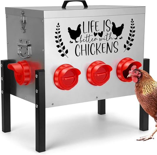TGEYD 50LB Large Automatic Chicken Feeder – 8 Feeding Ports, No-Waste Poultry Feeder, with Adjustable Legs & Locking Lid
