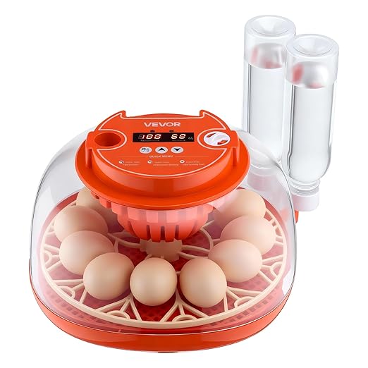 VEVOR 12 Egg Incubator, Automatic Egg Turner with LED Candler, Temperature & Humidity Control, 360° View Clear Window, Poultry Eggs Incubator for Home Farm, Hatching Chicks Ducks Goose Quail