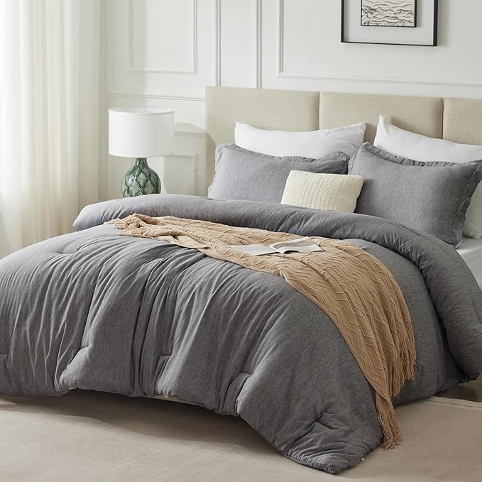 CozyLux Twin/Twin XL Comforter Set Dorm Bedding - 2 Pieces Grey Twin Extra Long Soft Luxury Cationic Dyeing Comforter for College, Gray Breathable Bed Sets with 1 Comforter and 1 Pillow Sham