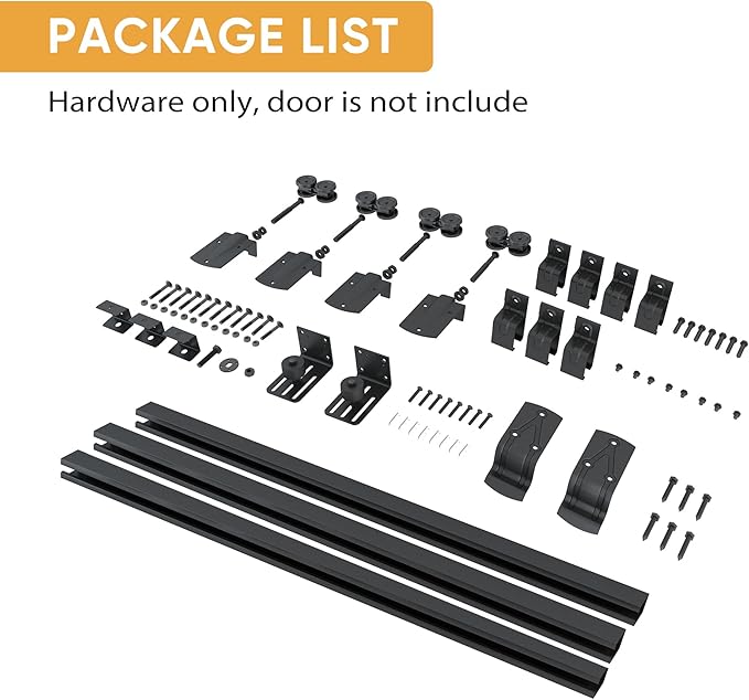 JUBEST 12FT Box Rail Exterior Barn Door Hardware Kit, Heavy Duty Sliding Door Track Kit Wall Mount Door Hardware Kit for Two Doors System(Doors Not Included), Black