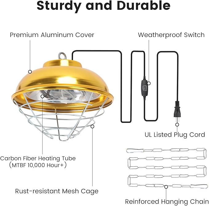 Hanging Chicken Coop Heater, 300W 2 Heating Levels Premium Waterproof Heaters for Chicks Brooder Pen, Duck, Pet House, Poultry, Greenhouse Plant
