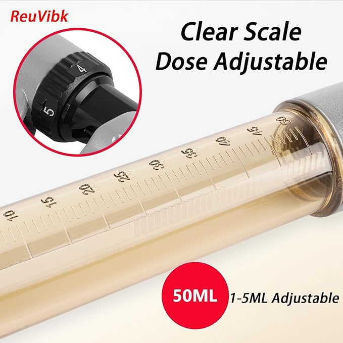 50ML Livestock Syringe Gun, 5 Gears Adjustable Continuous Repeating Luer Lock Syringe with 10 Needles, for Chickens, Ducks, Goose, Pig Bull Sheep, Large And Small Animals