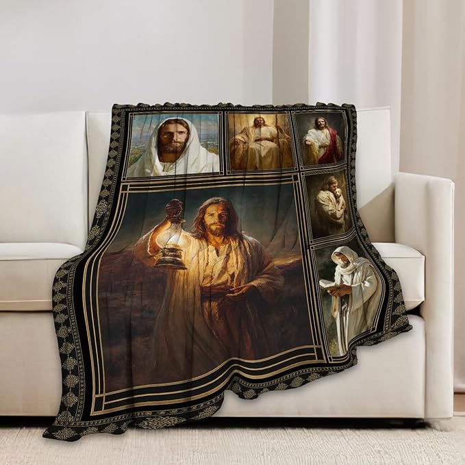 Christian Jesus Blanket Religious Catholic Jesus Throw Blankets Gifts for Girls Boys Kids Soft Cozy Fleece Plush for Couch Sofa Bed 50"x40"