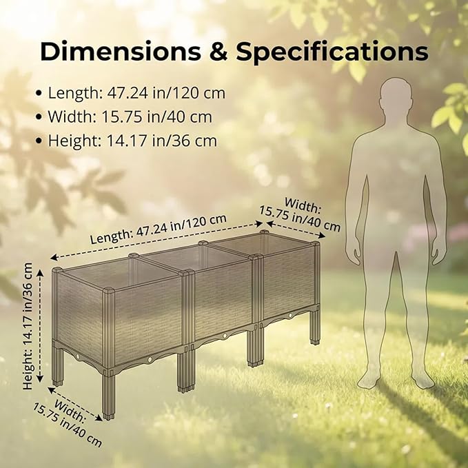 3 Sets Elevated Garden Bed with Legs,Outdoor Raised Planter Boxes for Herbs/Vegetables/Flowers, Patio Plant Containers with Drainage Holes, Heat & Frost Resistant Garden Boxes for Outdoor Gardening