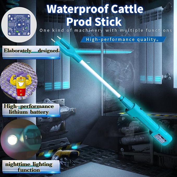 Cattle Prod Waterproof Cattle Prod Stick with LED Light, Rechargeable Electric Livestock Prod