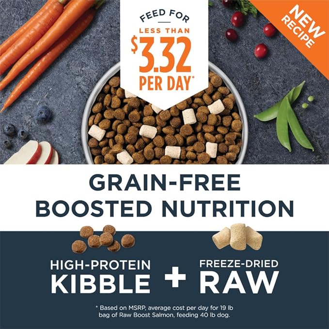 Instinct Raw Boost, Natural Dry Dog Food with Freeze Dried Pieces, High Protein, Grain Free Recipe - Real Salmon, 19 lb. Bag