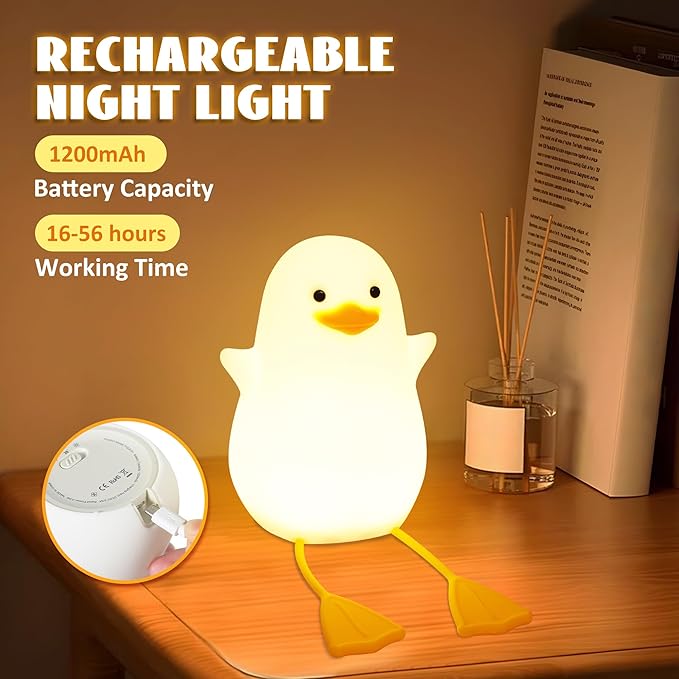 Duck Night Light, Silicone Duck Lamp, Cute Bedside Duck Goose Funny Nightlight with Dimmer and Timer for Room Decor, Duck Gifts for Girls,Boys, Women, Little Ones- Duck