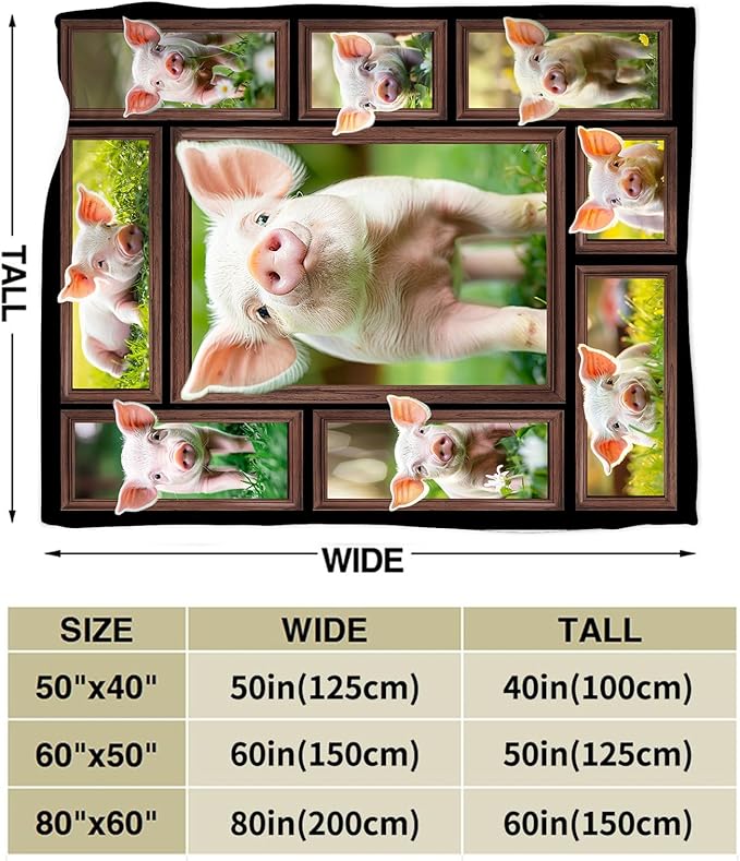 Pig Blanket Pig Gifts for Lovers Throw Blanket Stuff Cozy Plush Fleece Flannel Animal Blankets for Girls Boys Women Men 50"X40"