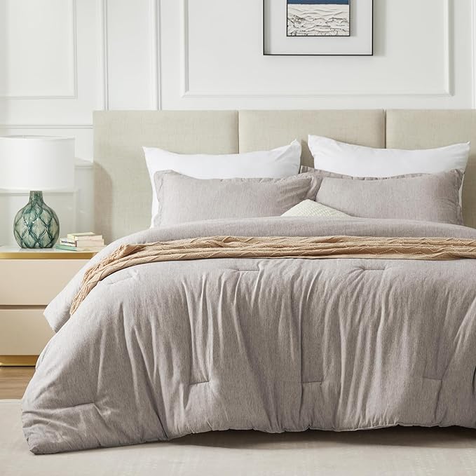 CozyLux King Size Comforter Set - 3 Pieces Linen Soft Luxury Cationic Dyeing Bedding Comforter for All Season, Breathable Lightweight Fluffy Boho Bed Sets with 1 Comforter and 2 Pillow Shams