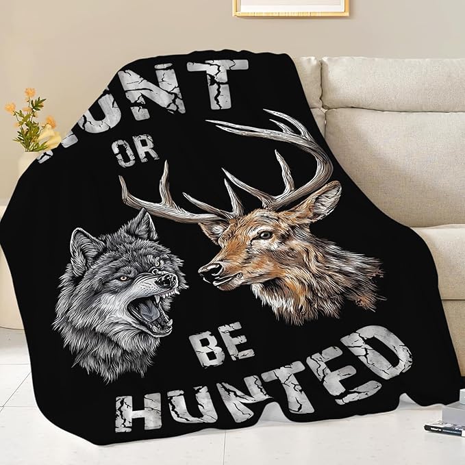 Hunting Blanket Gifts for Men Dad Wolf Deer Throw Blankets Cozy Plush Fleece Hunters Decor Flannel Fuzzy for Couch Chair Bed 60"X50"