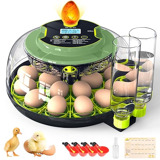18 Chicken Egg Incubator with Temperature Control, Humidity Display, Auto Egg Turner, Egg Candler, 2 Size Egg Trays, Chick Incubaotrs for Hatching Eggs Digital Incubator for Chicken, Duck Eggs
