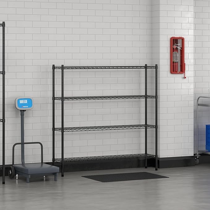 Commercial NSF Listed Black Epoxy Stationary Wire Shelving Kit 12" x 54" x 54", with 4 Shelves Perfect for Warehouse, Walk-in Refrigerator, Freezer, Grocery Store, Restaurant, Dishroom