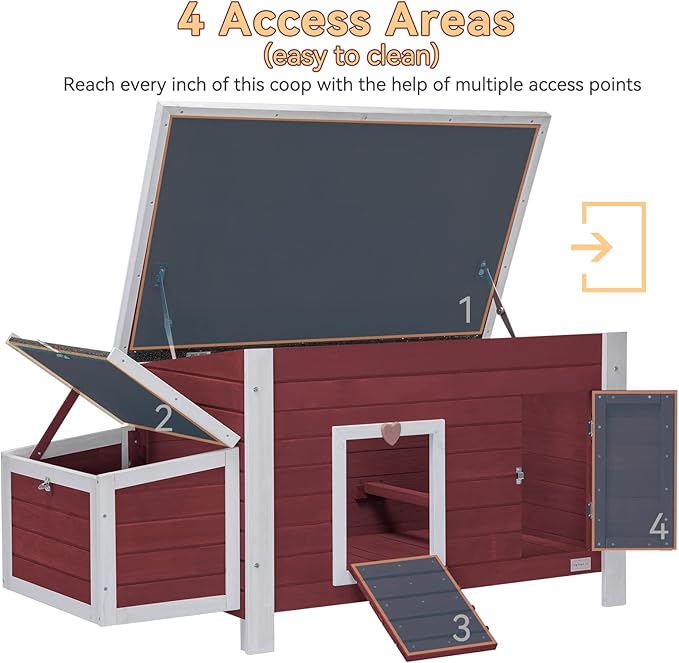 Petsfit Large Chicken Coop with Upgraded Perches, Wooden Outdoor Chicken Cage with Large Nesting Box, Weatherproof Open Asphalt Roof, and Removable Bottom for Easy Cleaning