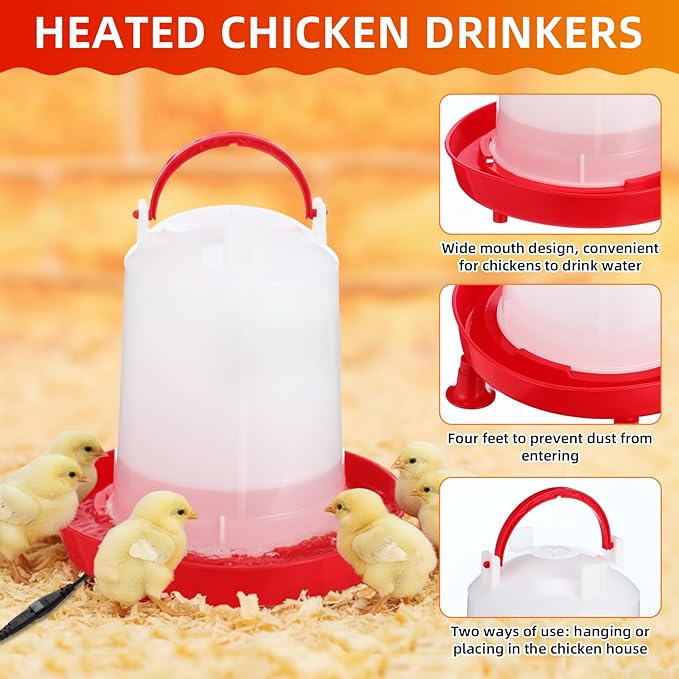4 Pcs Heated Chicken Waterer for Winter, Poultry Feeder, Poultry Heated Constant Temperature Fountain with Leg Support for Chicken Coop Chicks Birds(3l)