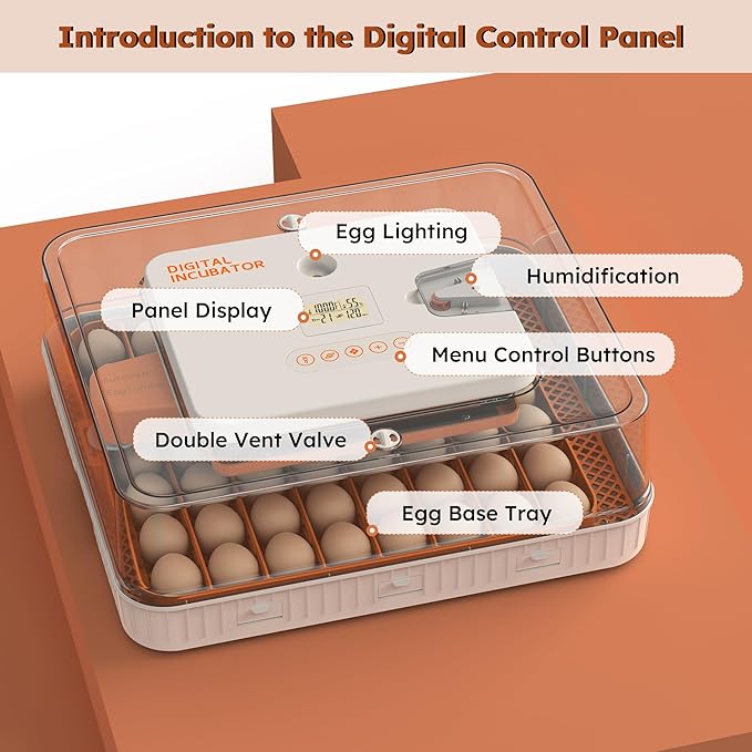 Egg Incubator for Hatching 56 Chicken, Duck, Quail & Goose Eggs – Automatic Egg Turner, Humidity & Temperature Control, Built-in LED Candler, Auto Water Refill, 360° Clear View Digital Poultry Hatcher