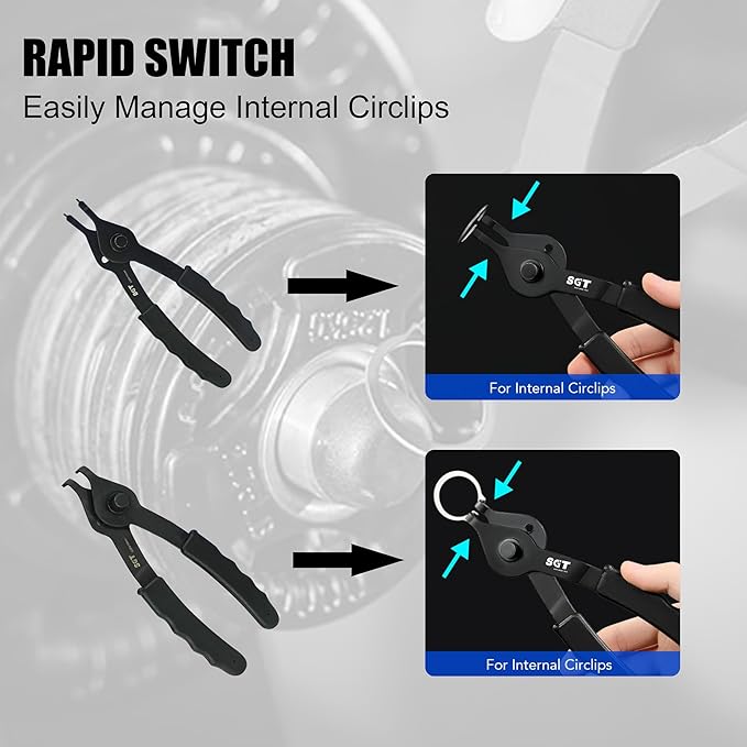 SGT Snap Ring Pliers Set,10 Pcs Internal & External Circlip Pliers With Bent & Straight Pliers,Heavy Duty Removal Tool,Include Hook, Pick,Storage Case and Gloves