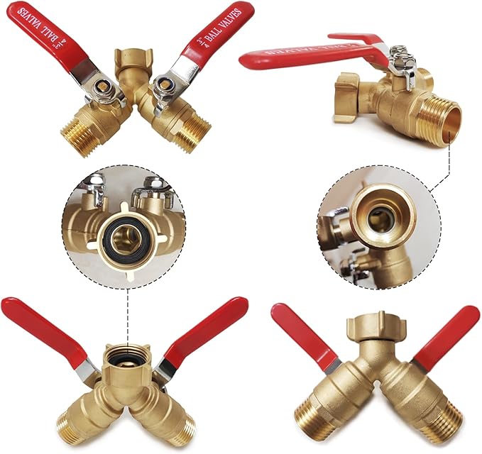 Garden Hose Splitter 2 Way,Brass Water Hose Splitter with Stainless Steel Long Handle,Outdoor Full Flow Hose Splitter Connector,Y Valve 3/4 Inch GHT Thread (Splitter 2-Way (2 pce))