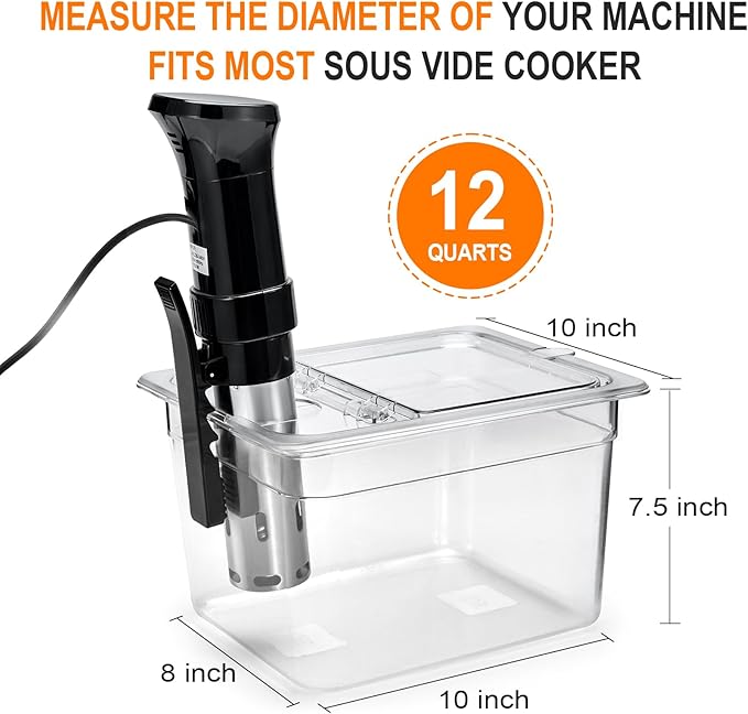 HOMENOTE Sous Vide Container 12 Quart with Universal Collapsible Hinged Lid,Sous Vide Accessories Kit BPA Free,Compatible with Anova and Most Sous Vide Cookers