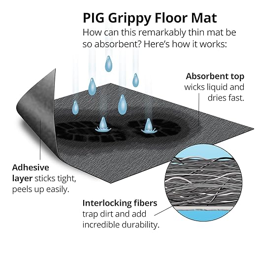 PIG Adhesive-Backed Floor Mat | Grippy Entrance Mat | Ultra-Duty | 3' W x 50' L | Black | GRP36201-BK