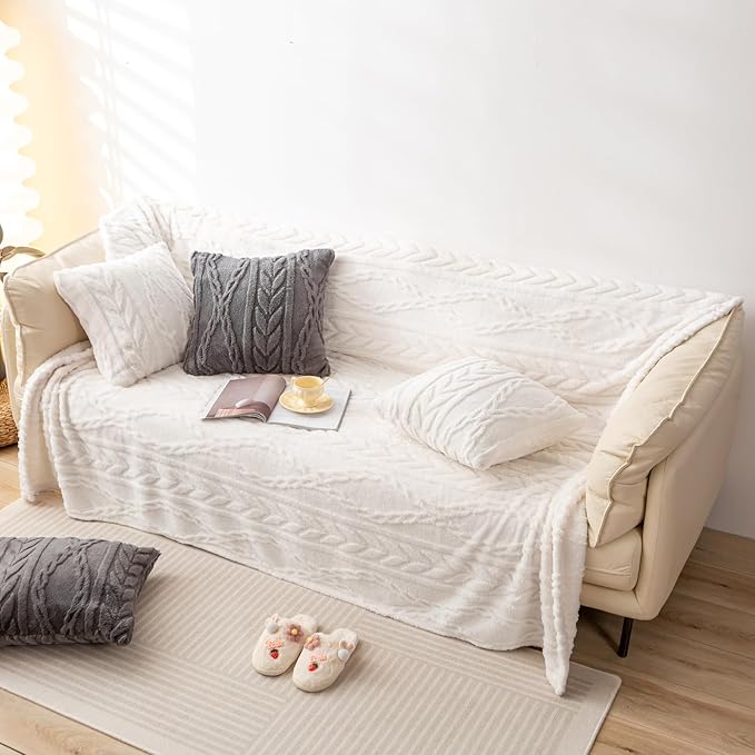 YUSOKI Sherpa Queen Size Blanket-3D Stylish Design Super Soft Fuzzy Cozy Warm Blanket Thick Plush Fluffy Furry Blankets for Teen Girls Women Couch Bed Sofa Chair Men Boys Gift(Ivory,90"x90")