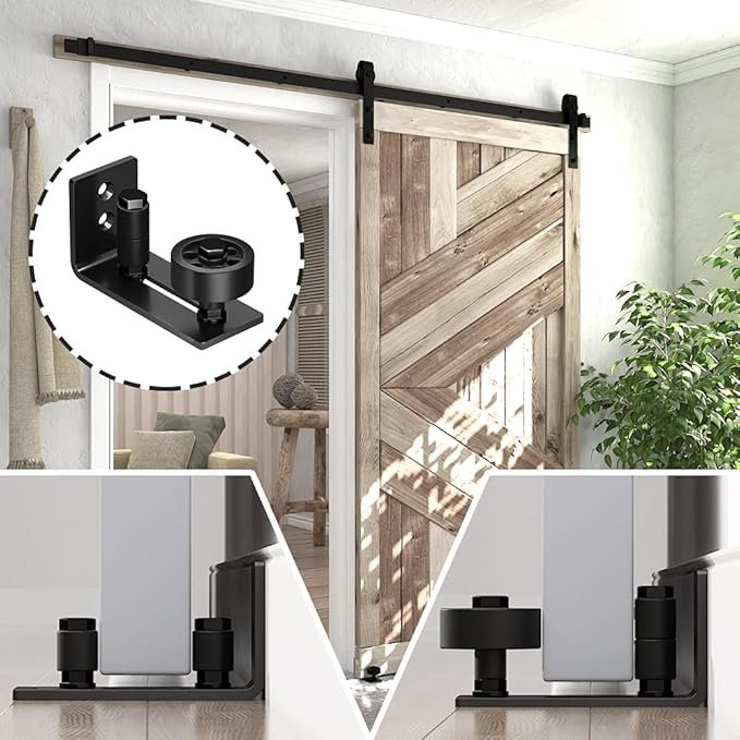 SKYSEN 2 Pack Barn Door Floor Guide Wall Mount Stay Roller,8 Setup Options, Flush Bottom,Black Powder Coated,Felt Strip, Countersunk Holes for Barn Door(706-2 Pack)