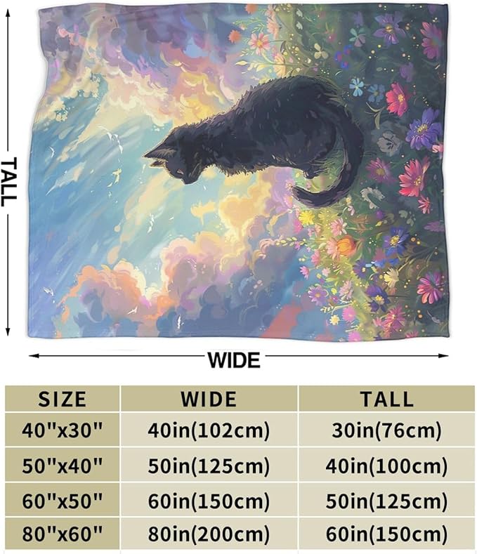 Cute Black Cat Throw Blanket Anime Cat Flannel Blankets Wild Landscape Fuzzy Plush Super Soft Cozy Warm Decor Gifts for Boys Girls Kids Adults Men Women 40" x 50"