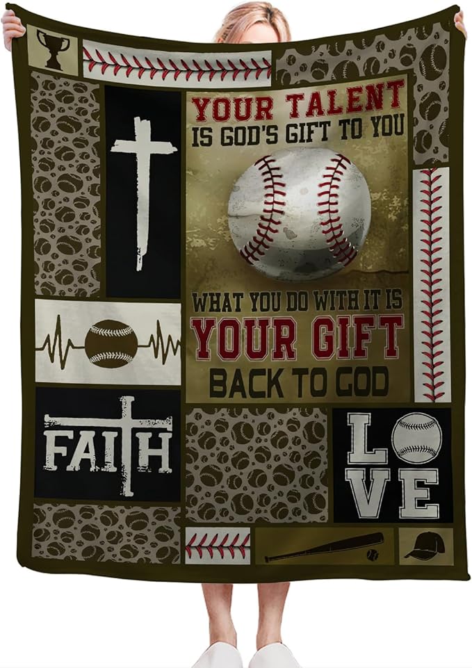 Baseball Blanket Decor Gifts for Boys, Flannel Fleece Fuzzy Christian Throw Blankets, Soft Warm Cozy Plush Sports Blanket for Bed Couch Living Room Stuff Decoration for Kids Adult 50"x40"