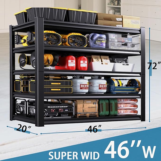 72''H/46''W Garage Shelving Heavy Duty 5-Tier Adjustable Storage Shelves Unit,3000 LBS Metal Utility Rack Shelf for Industries, Warehouses, Basement,Black (72'H x 46''W x 20''D)