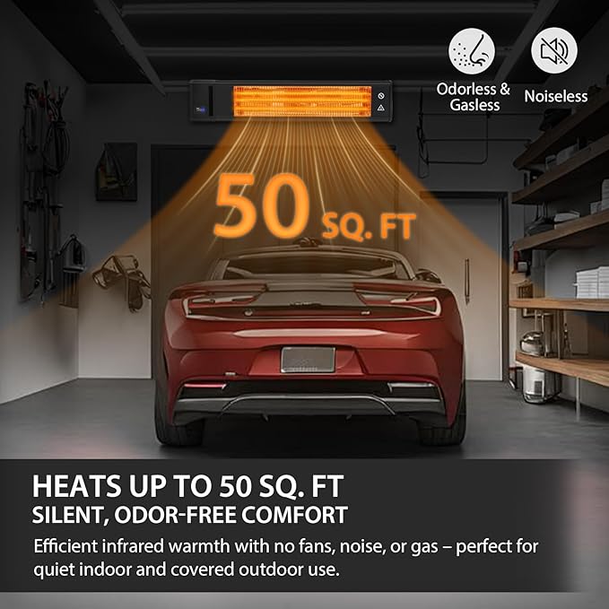 EAGLE PEAK Infrared Patio Heater 1500W Carbon Fiber, Wall-Mounted Outdoor Electric Heater with Remote, ETL Certified, IP65 Weatherproof for Indoor Outdoor Patio Garage Backyard Pergola, Black