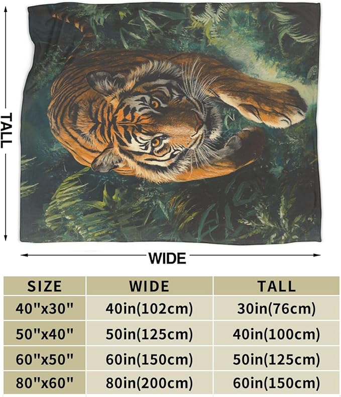 Tiger Fleece Plush Throw Blanket - Soft, Warm, Cozy Flannel Bedding Stuff for Girls, Boys, Kids, Adults, Women - Travel Size 50"x60"