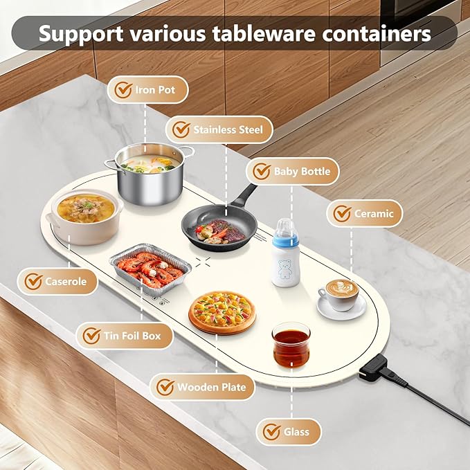 Warming Mat for Food Extra Large,36"x15" Food Warming Mats for Countertops, Parties, and Daily Use with Timer and 3 Temperature Levels