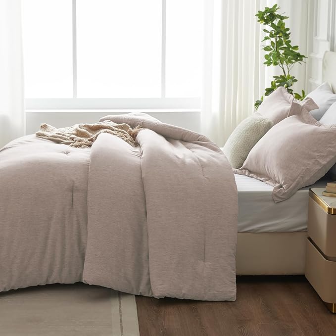 CozyLux Twin/Twin XL Comforter Set Dorm Bedding - 2 Pieces Warm Taupe Twin Extra Long Soft Luxury Cationic Dyeing Comforter for College, Breathable Boho Bed Sets with 1 Comforter and 1 Pillow Sham