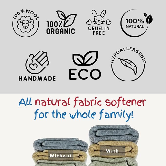 Wool Dryer Balls Organic Premium | 6 Balls XL, Ethically & Humanely Made, Natural Fabric Softener, Laundry Dryer Balls Reusable, Wrinkle Release, Organic Fabric Softener Ball, Say No! to Dryer Sheets