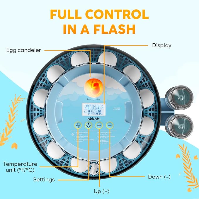18 Egg Incubator with Automatic Egg Turning and Humidity Control – Egg Incubators for Hatching Eggs – Egg Candler, Water Bottle Refill, Air Vent, 360° View – Incubadora de Huevos de Gallina