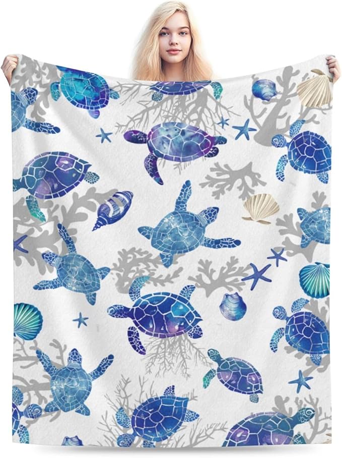 Sea Turtle Blanket Ocean Throw Blanket Soft Warm Cozy Fuzzy Plush Turtle Throw Blanket Gifts for Girls Women Sea Turtle Lightweight Fleece Flannel Gift Blankets for Kids Adults 40"X50"