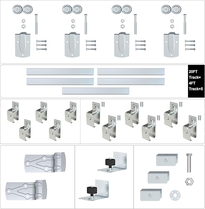 20FT Heavy Duty Galvanized Steel Exterior Sliding Barn Door Hardware Kit, 450 lbs Capacity,Kit for Outdoor,Fit MAX 2 X Door Width 120in