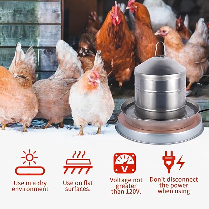 2Pack Chicken Water Heater for Winter，110Watt Heated Poultry Waterer Base,with Thermostat and 9.8ft Power Cord, Dia.11in