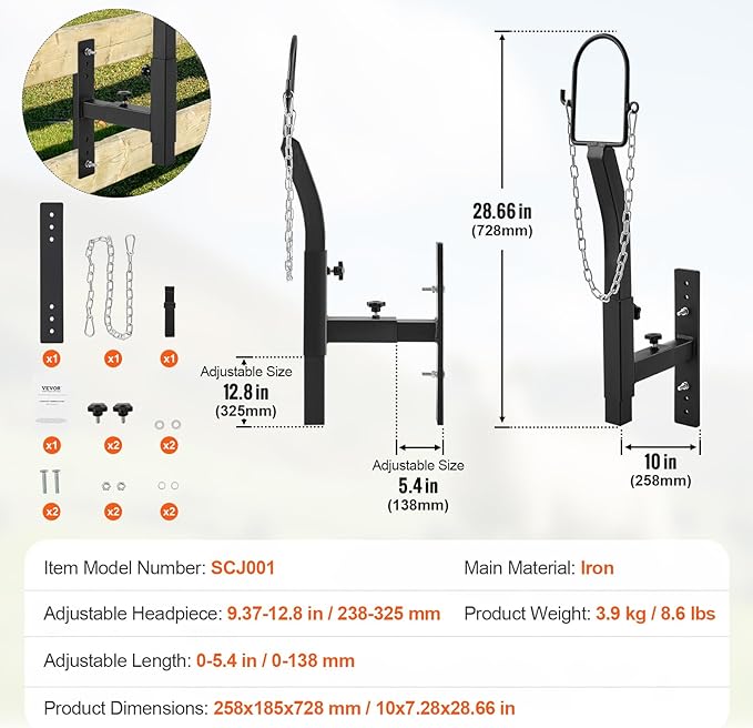 VEVOR Livestock Stand Steel Gate Attachment Nose Loop Headpiece, 9.8inch Height and Trimming Stand 5.9inch Length Adjustable, Nose Loop Goat Trimming Stands, Sheep Shearing Stand for Sheep & Goats