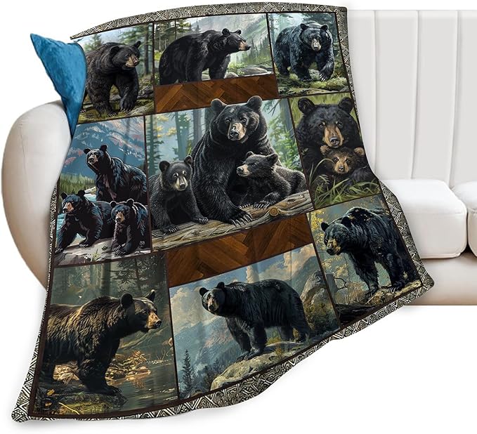 Black Bear Blanket Wild Animal Throw Blanket Cozy Plush Fleece Flannel Bear Blankets Lightweight Fuzzy Party Gifts for Girls Boys Women Men 60"X50"