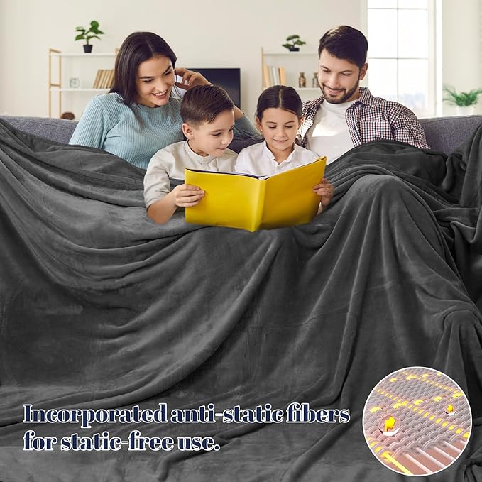 PHF Oversized King Fleece Blanket 120"x120", No Shed No Pilling Big Soft Blanket, Extra Large 10'x 10' Lightweight for Bed, Sofa Travel and Camping, Suitable for All Season, Dark Grey