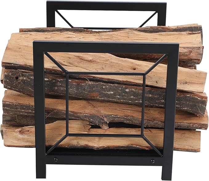 GREEN PARTY Firewood Rack Heavy Duty Large Firewood Holder, Indoor/Outdoor Log Rack Wood Holder for Fireplace, Kindling Wood Storage and Stove Accessories(Black) (Square Pattern)