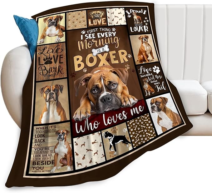 Boxer Dog Blanket, Puppy Throw Blankets, Animal Fuzzy Plush Blanket Ultra Soft for Dog Lover Gift Kids Teens Women Men Girls Boys Stuff Decor for Home Bedding Sofas Couch Camping 60"X50"
