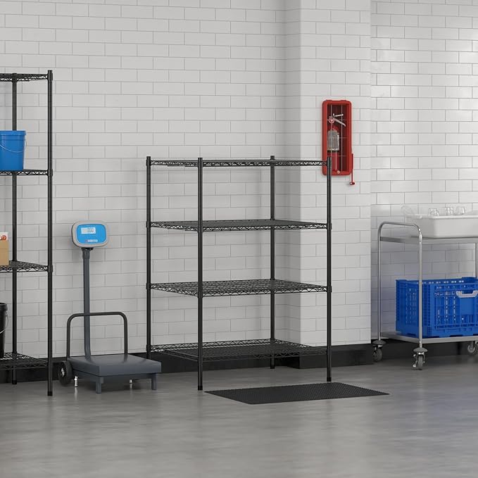 Commercial NSF Listed Black Epoxy Stationary Wire Shelving Kit 30" x 36" x 54", with 4 Shelves Perfect for Warehouse, Walk-in Refrigerator, Freezer, Grocery Store, Restaurant, Dishroom