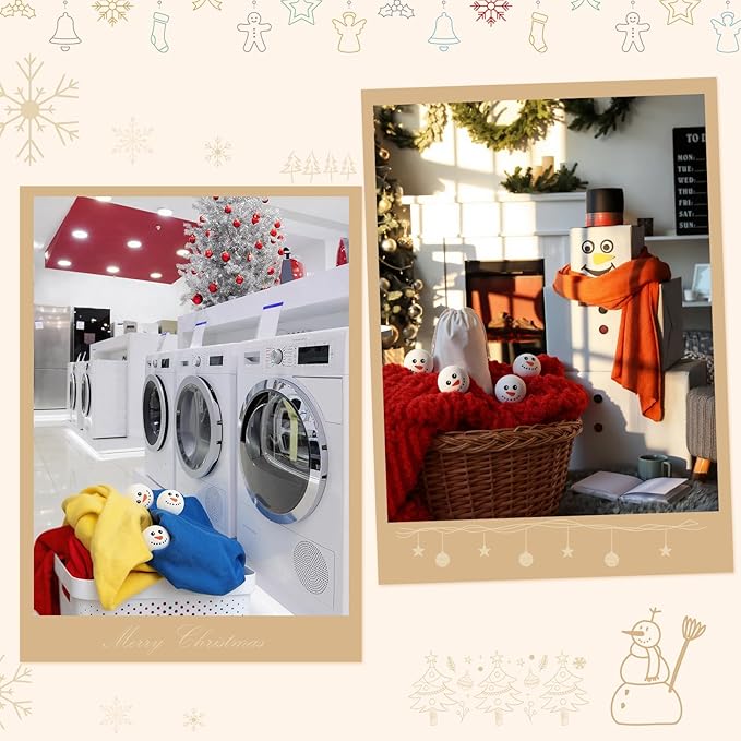 Jenaai 6 Pcs Christmas Wool Dryer Balls Snowman Face Pattern Wool Dryer Balls Christmas Reusable Anti Static Natural Fabric Softener XL for Replaces Sheets Xmas Gift