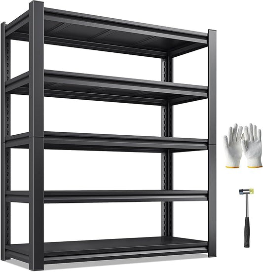 REIBII Garage Shelving 3000 LBS Storage Shelves Adjustable Metal Shelving, 5 Tier Garage Shelves for Basement, Warehouse, Kitchen, Pantry, Commercial, 72" H x 36" W x 16" D