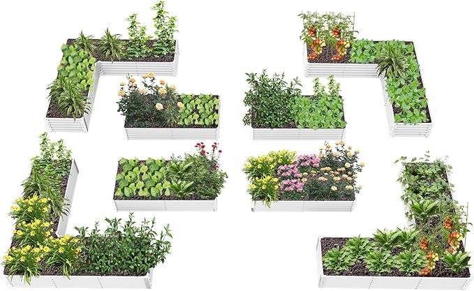 A ANLEOLIFE 8-Pack 8X4X1.5ft & 74x74x18 in Deep Root Galvanized Raised Garden Beds Outdoor for Planting Vegetables Flowers Herb, Antique White