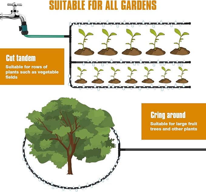 Soaker Hose 50ft for Garden Beds, Solid Brass Interface Irrigation Save 70% Water Heavy Duty Rubber 1/2" Diameter Great for Gardens/Flower Beds