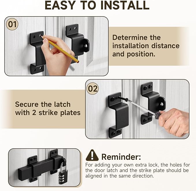 Slide Gate Latch, Door Latch with Padlock Hole, Adjustable Latch Lock,Fit for Wooden Fences, Barn Door,Fence Gate,Courtyard,Shed Lock, Cabinet,Cottages Farmhouse, Outdoor and Interior Doors-2Packs