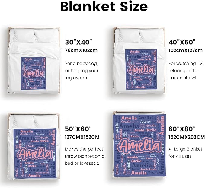 Custom Blanket with Name Personalized Blankets for Kids Adult Boys Girls Flannel Monogrammed Customized Blankets Throw (40''x50'')